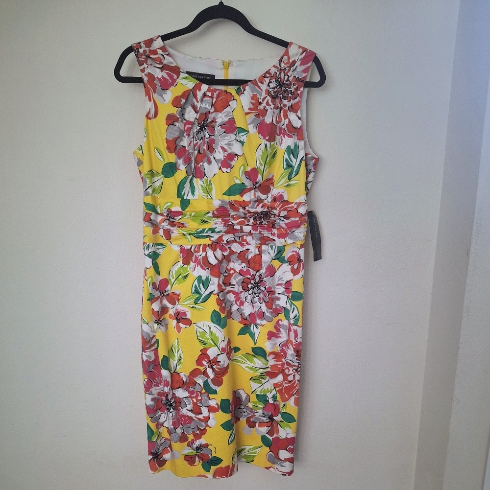 JONES NEW YORK "SUNFLOWER" Cotton Floral Sleeveless Sheath Dress - Size 10 - NWT